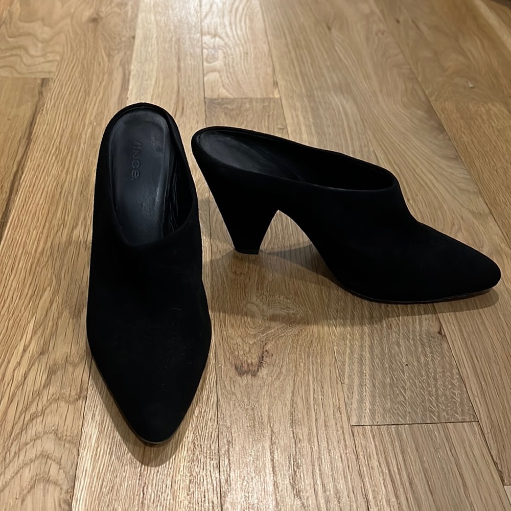 Vince Black Suede Heeled Mules- Womens Size 7